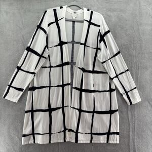 Chicos Cardigan Women 3 XL/16 White Black Abstract Long Open Front Long Sleeve